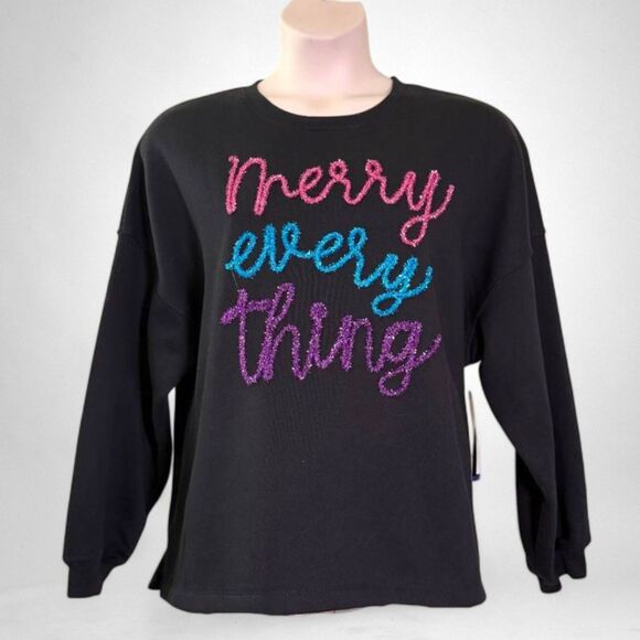 State of Mine Sparkle Christmas Merry Everything Sweatshirt Black, NWT Size XXL - Picture 1 of 7